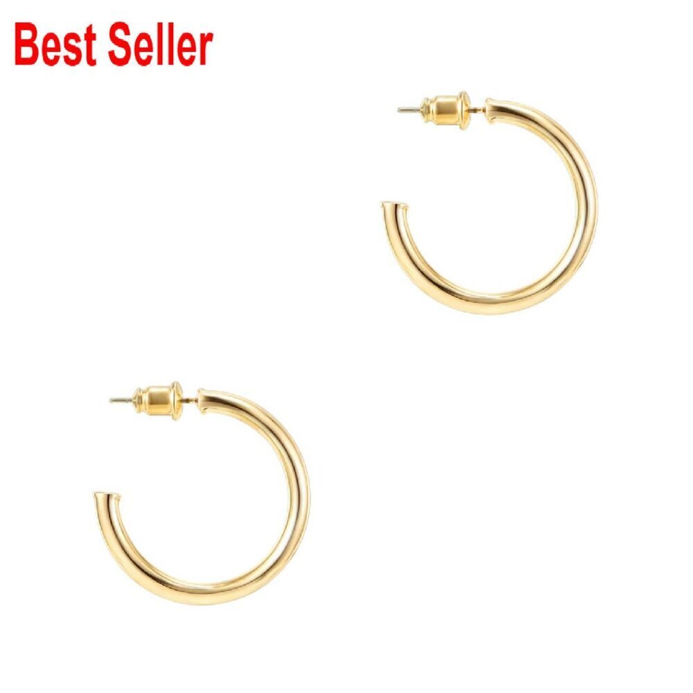14K Gold Plated Hoop Earrings 30mm Chunky Infinity Lightweight Trendy